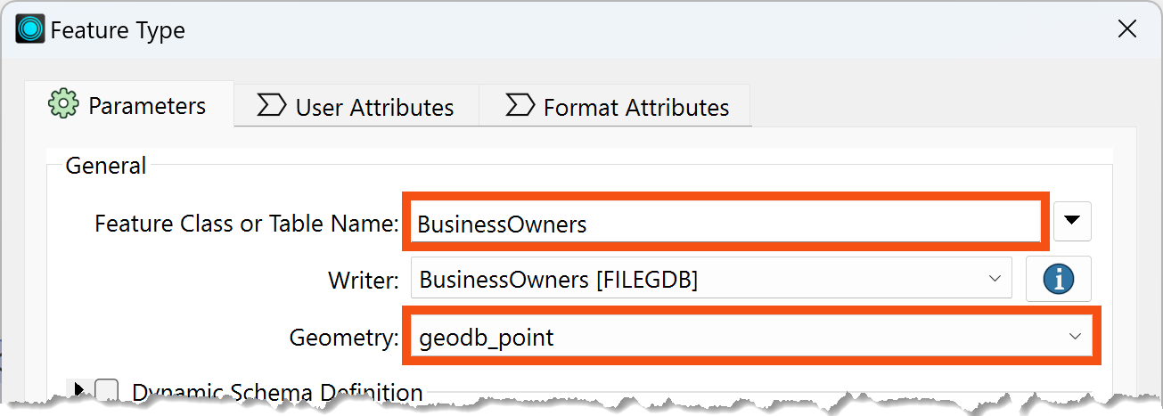 Configuring writer feature type parameters